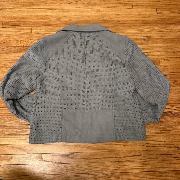 Anthro Hei Hei Gray Vegan Suede Moto Jacket Perforated Zip Women’s M NWOT - Picture 2 of 5